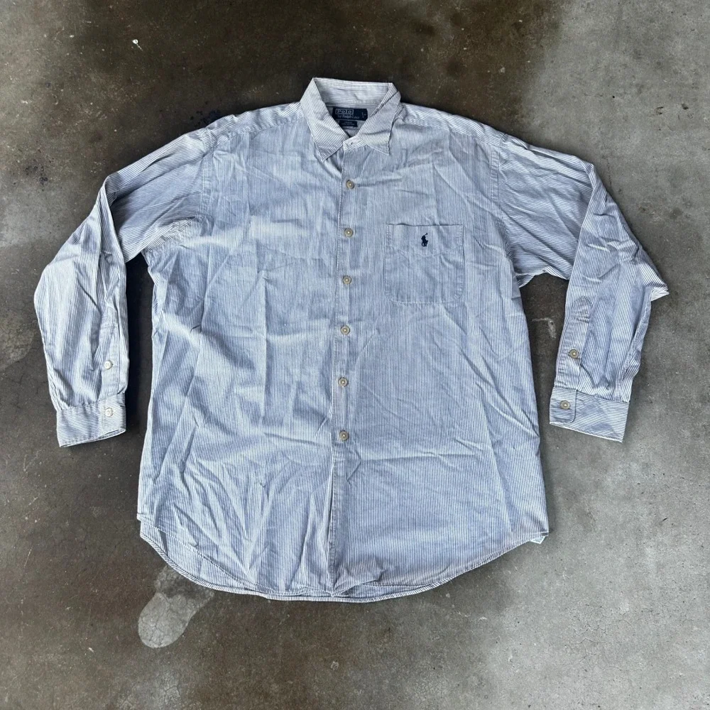 Polo Ralph Lauren Button Down Mens Large Blue White Striped Crane Shirt